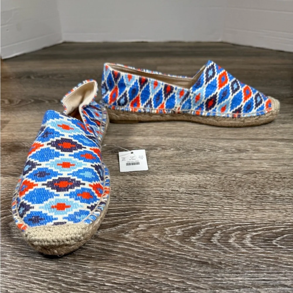 J. Crew Shoes Women 7 Blue Orange‎ Geometric NWT Espadrille Cotton Canvas Flat